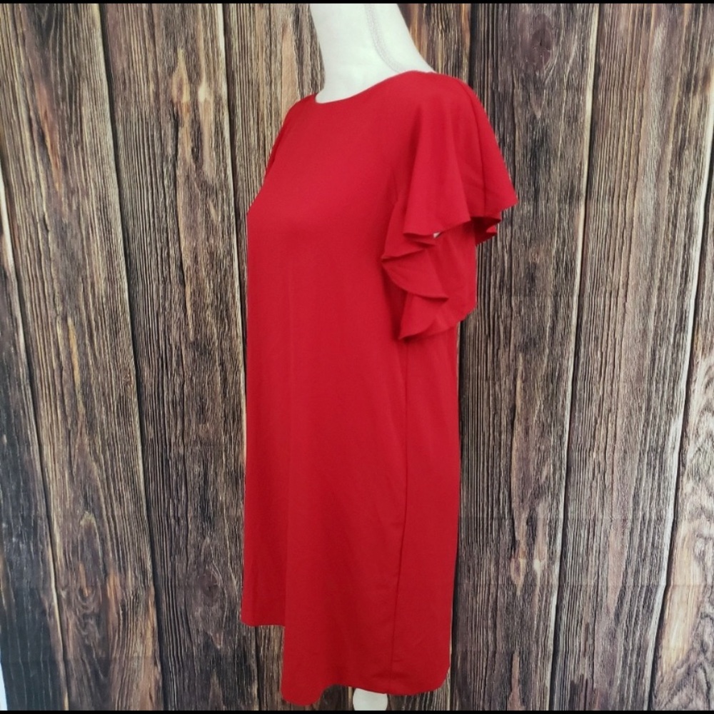 Zara Red Ruffle Dress Keyhole Back - Picture 2 of 6